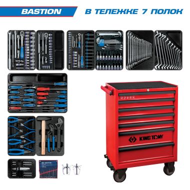 НАБОР ИНСТРУМЕНТОВ "BASTION" В КРАСНОЙ ТЕЛЕЖКЕ, 204 ПРЕДМЕТА KING TONY 934-100MR