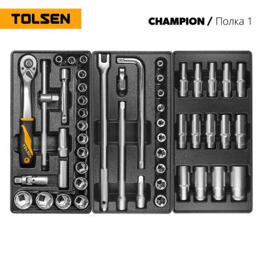Набор инструментов 239 предметов, "CHAMPION", для тележки, 18 ложементов TOLSEN TT85416-239 #2