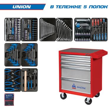 НАБОР ИНСТРУМЕНТОВ "UNION" В КРАСНОЙ ТЕЛЕЖКЕ, 173 ПРЕДМЕТА KING TONY 932-000AMR