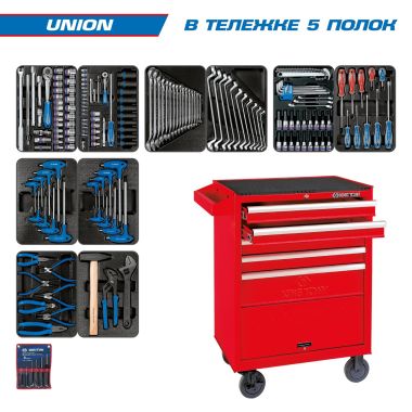НАБОР ИНСТРУМЕНТОВ "UNION" В КРАСНОЙ ТЕЛЕЖКЕ, 173 ПРЕДМЕТА KING TONY 932-000MR