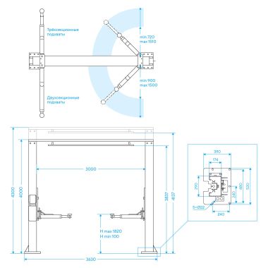 Подъемник двухстоечный 4,5 т, верхняя синхронизация, 380 В N4124HM-4,5G #3